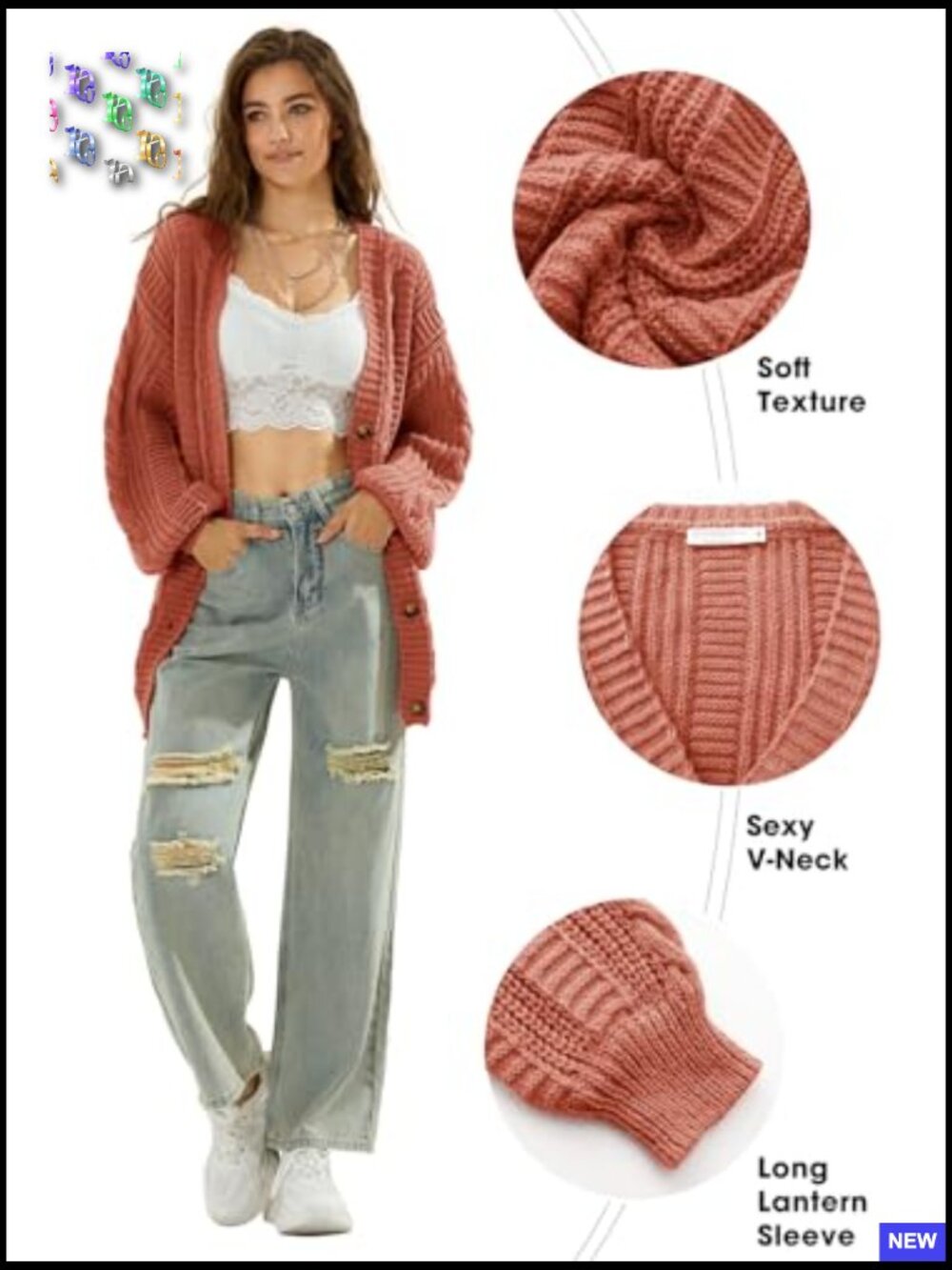 Oversized Cardigan Sweaters Fall Winter Lightweight Soft Knit Open Front Button - Picture 3 of 7